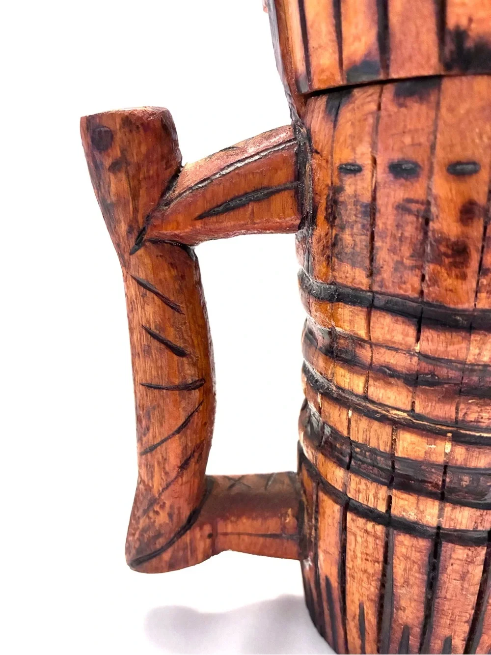 Vintage (1975) handmade, rustic wooden beer tankard